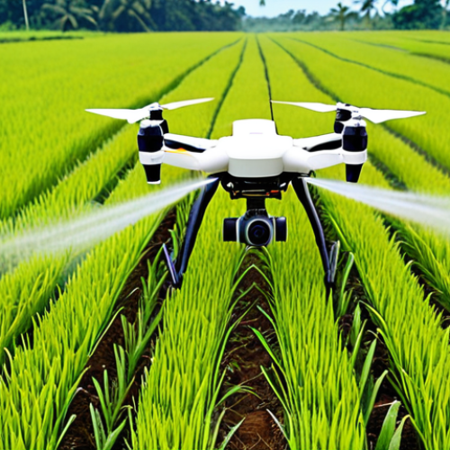 Home 6 **Drone spraying pesticide on paddy field in Sekinchan, Malaysia.** (Focus on modern agriculture in a Malaysian setting).