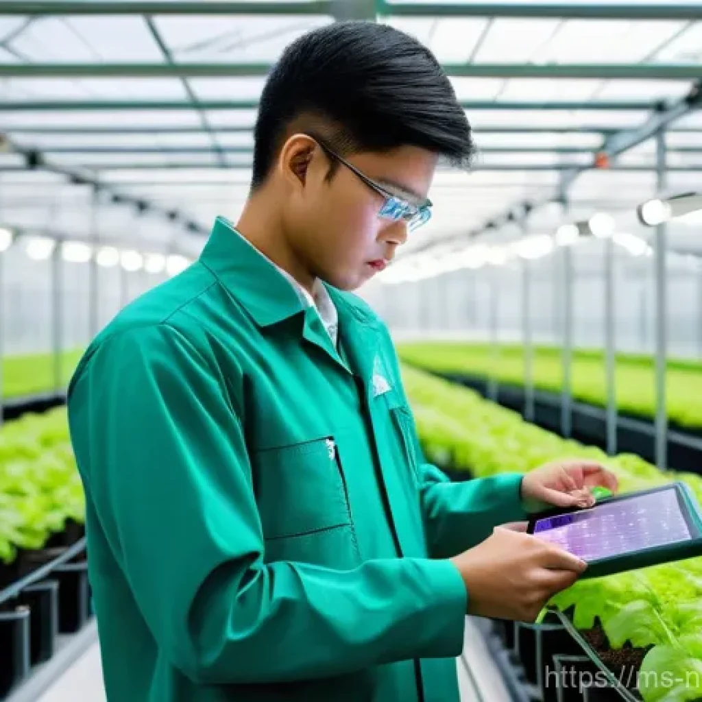 스마트 온실 기술의 적용 사례 - **Prompt 1: Inside a High-Tech Malaysian Smart Greenhouse**
    "A clean, brightly lit interior of a...