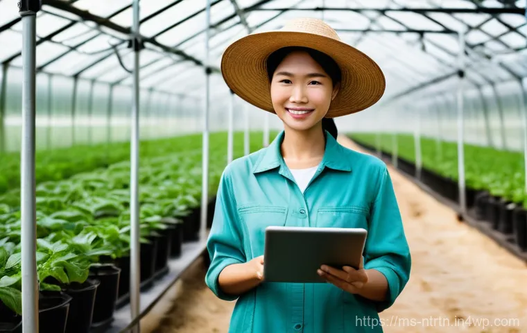 스마트 온실 기술의 적용 사례 - **Prompt 1: Inside a High-Tech Malaysian Smart Greenhouse**
    "A clean, brightly lit interior of a...